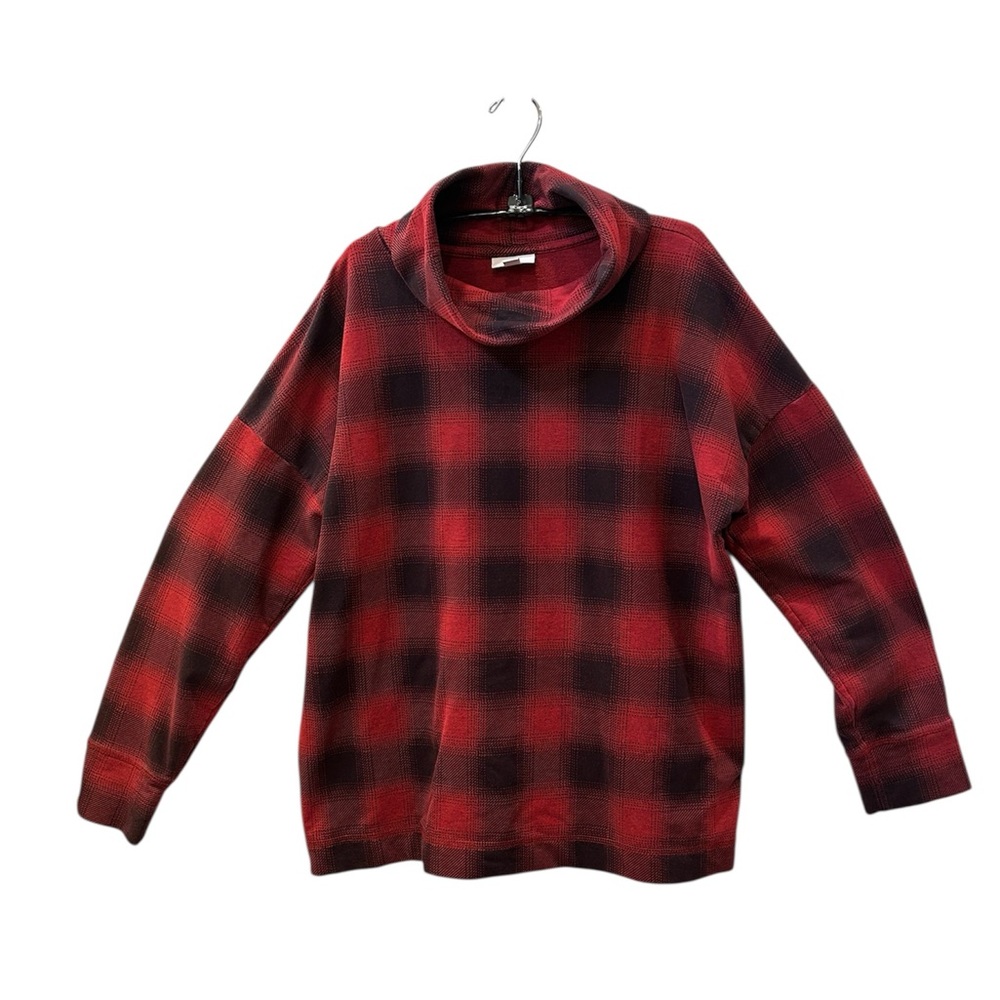 J JILL Drop Sleeve Stretchy Long Sleeve Loose Fit Buffalo Check Pullover Top